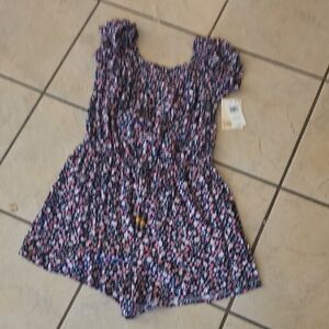 bebe Navy Floral Romper with Pink & White Flowers